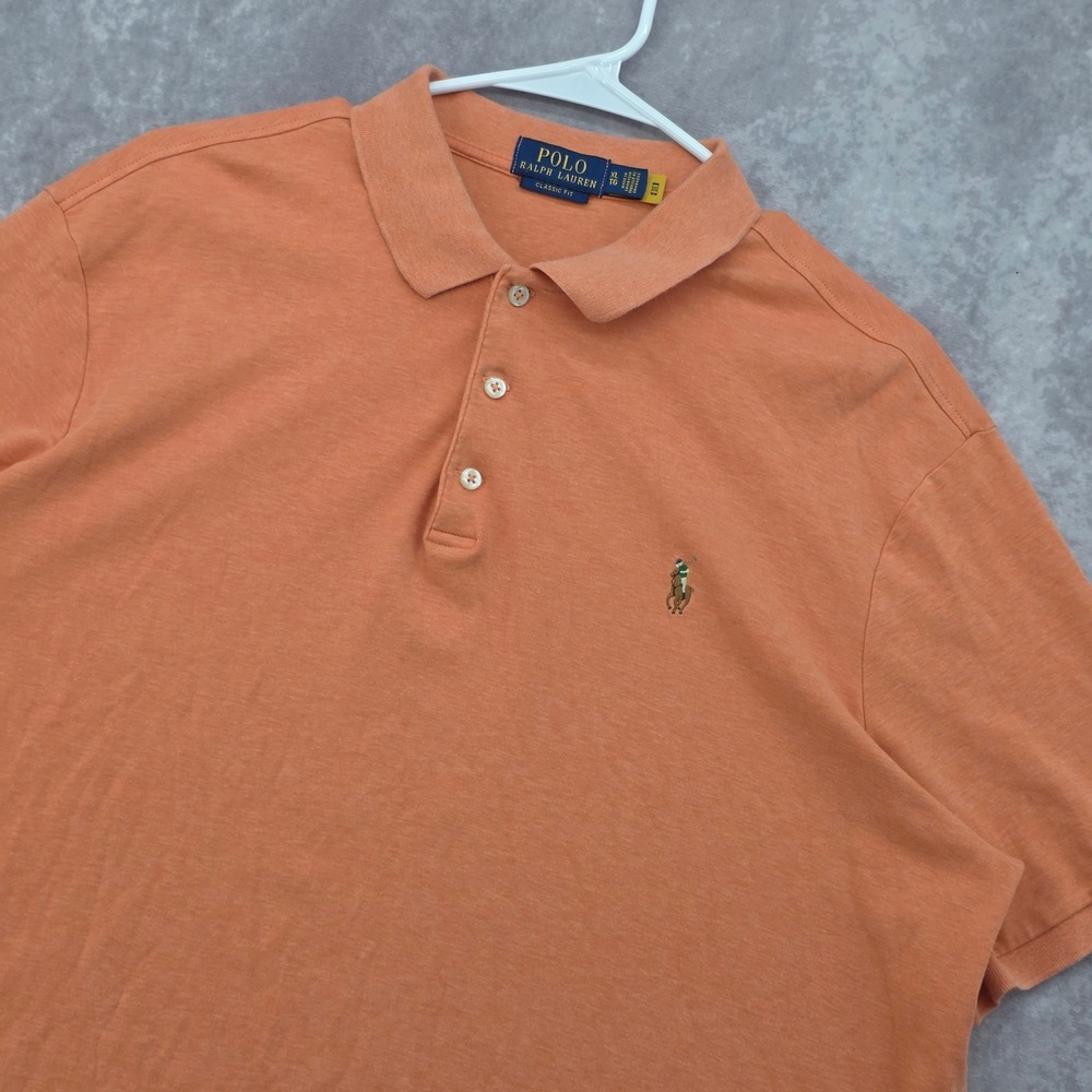 Polo Ralph Lauren Polo Shirt Mens XL Orange Heathered Classic Fit Short Sleeve